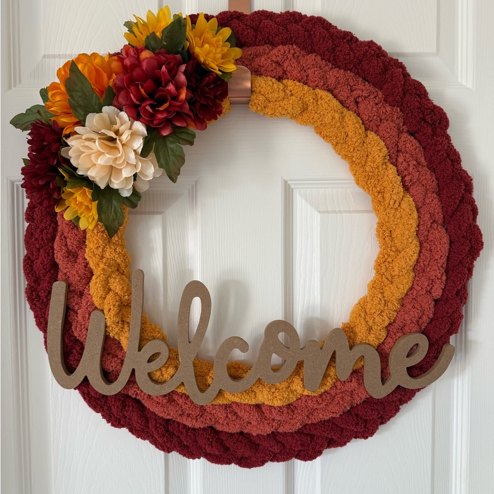 Autumn Welcome Wreath with Flowers